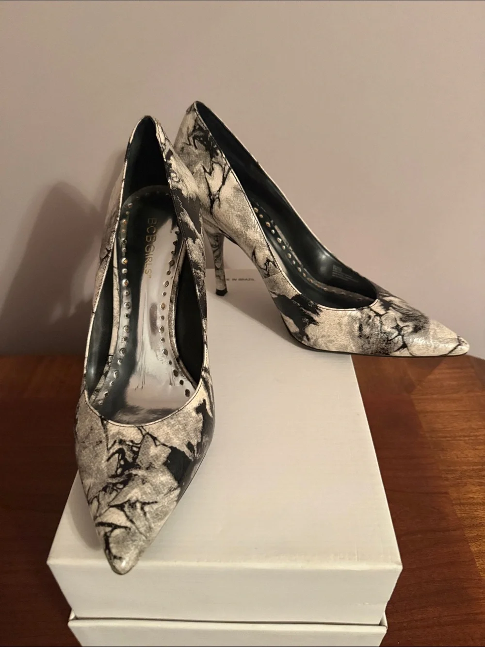 BCBGirls Black and White Marble Pointed Pumps